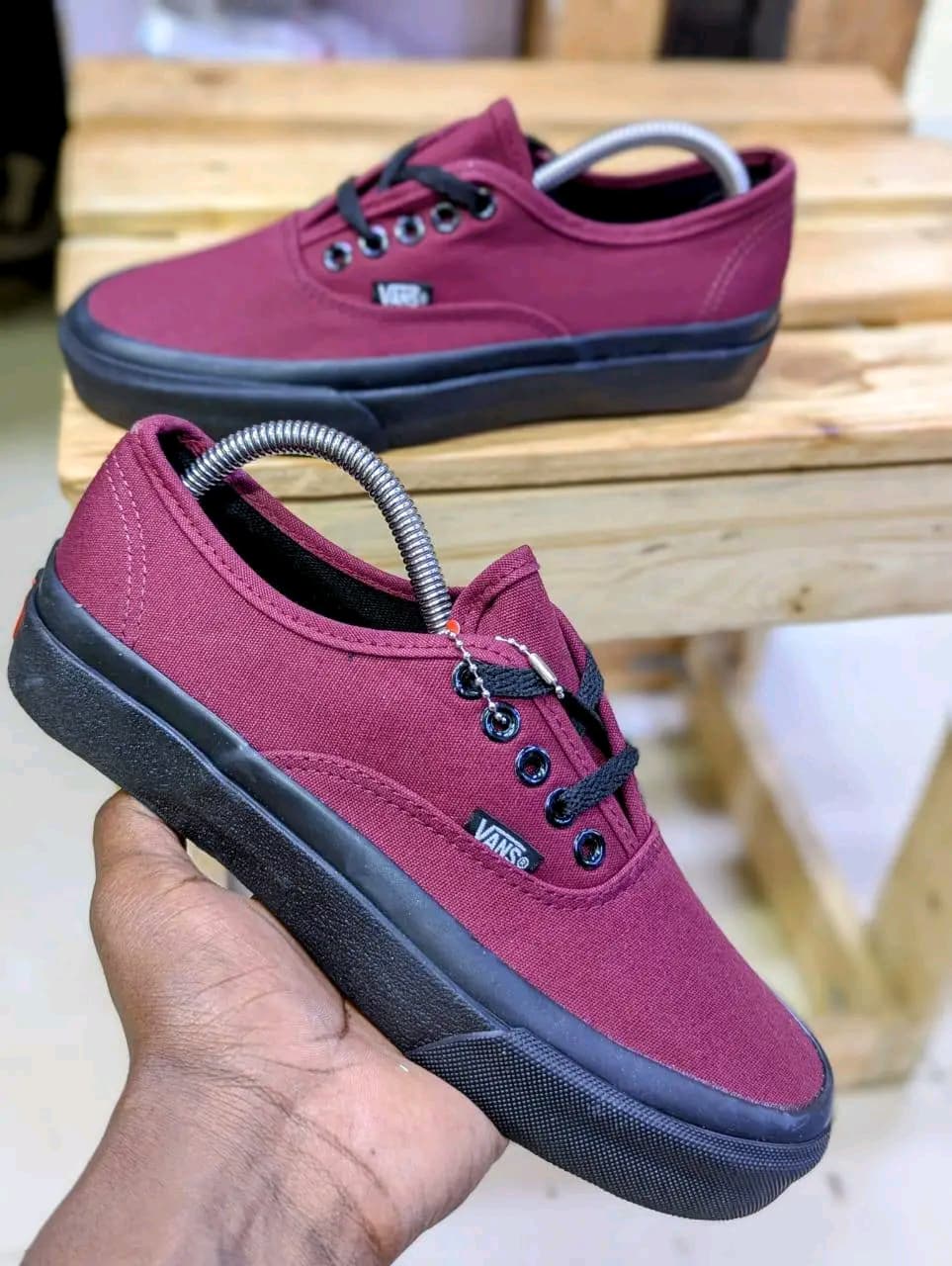 Double Sole Vans of the Wall Sneakers Plain Maroon - Black Sole
