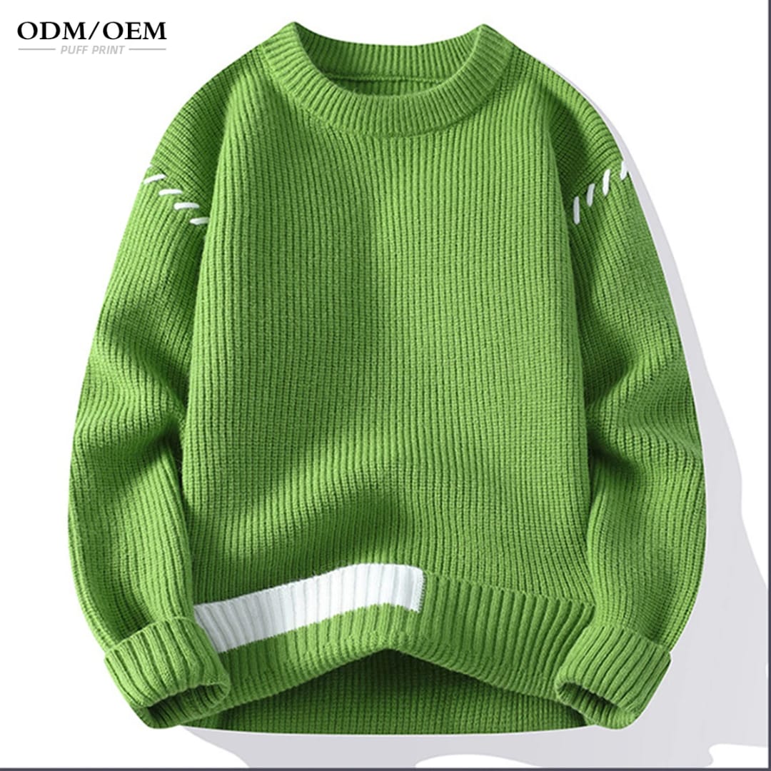 Stylish Knitted Long-Sleeve Green Sweater