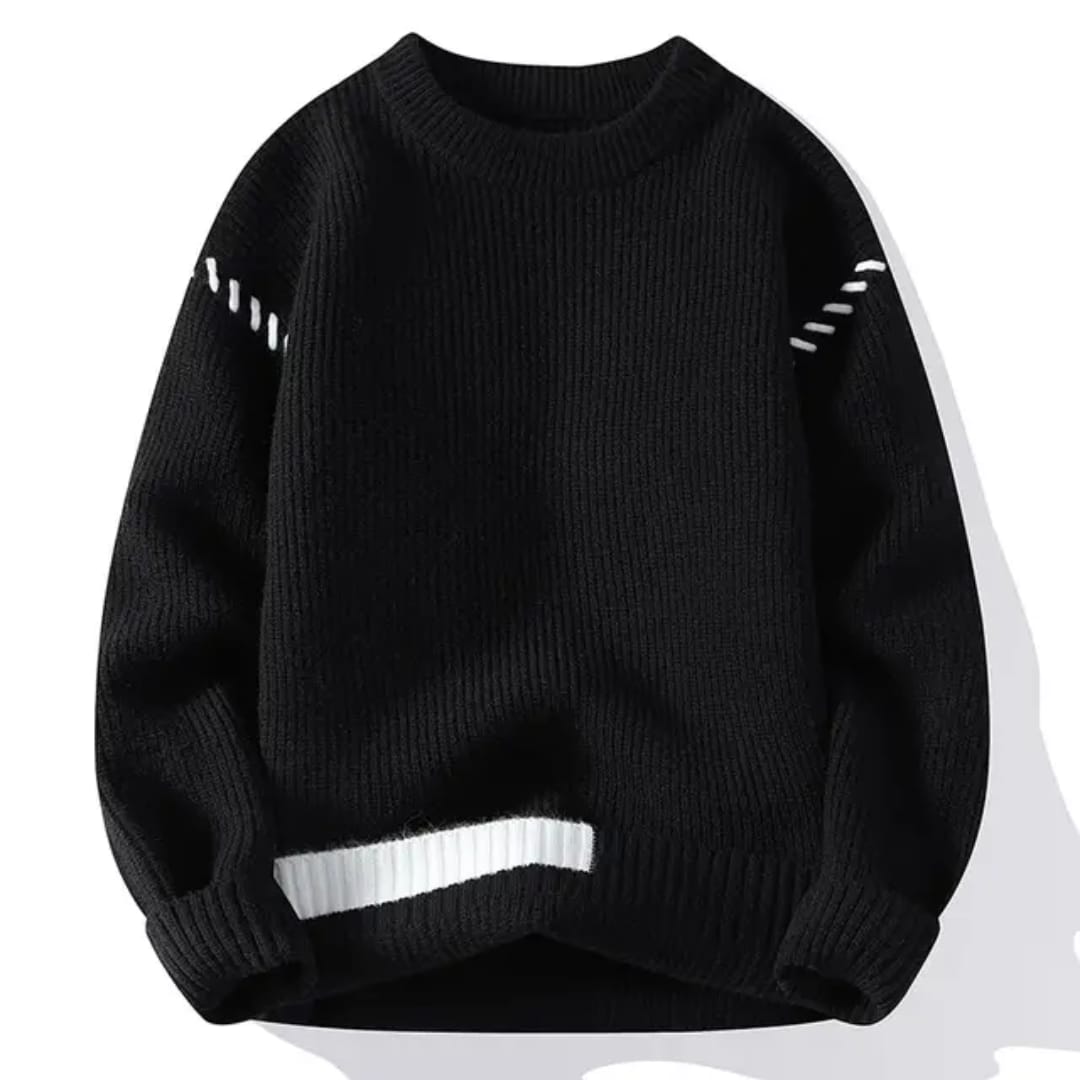 Stylish Knitted Long-Sleeve Black Sweater