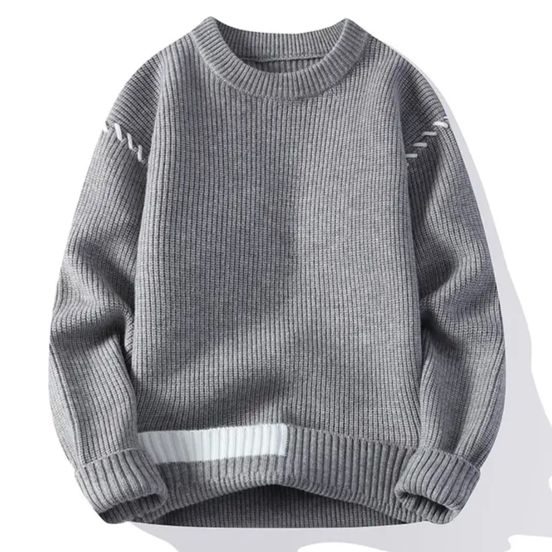 Stylish Knitted Long-Sleeve Gray Sweater