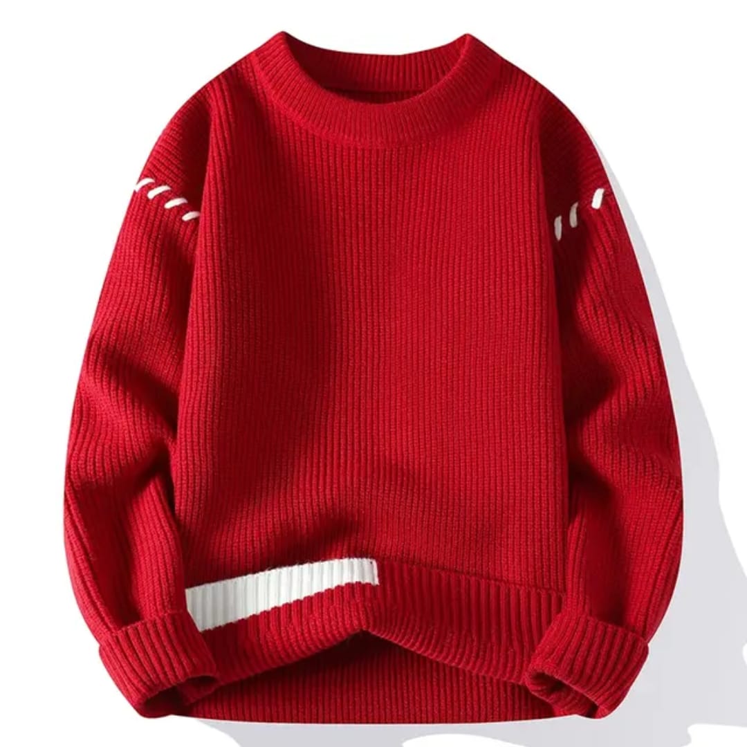 Stylish Knitted Long-Sleeve Red Sweater