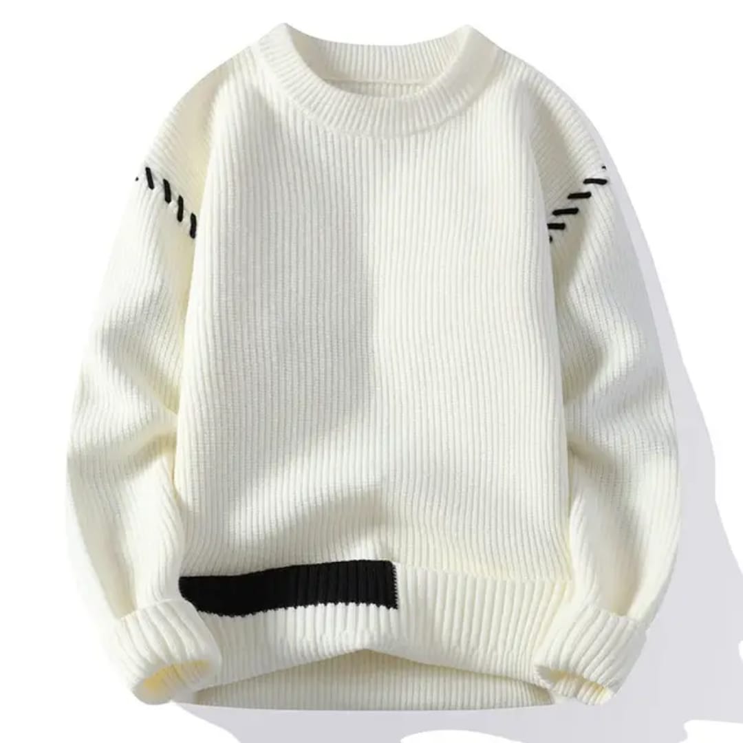 Stylish Knitted Long-Sleeve White Sweater